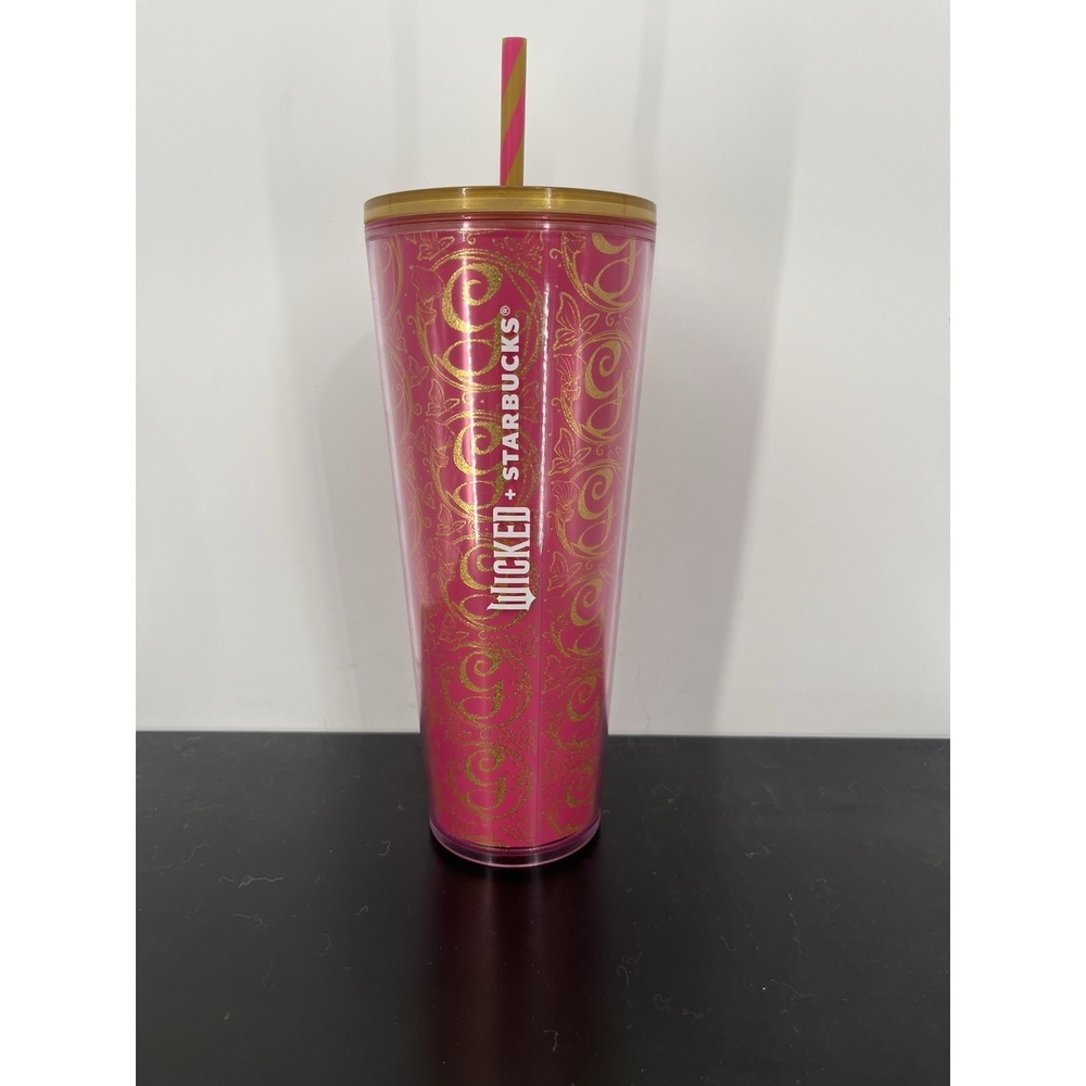 2024 Starbucks Wicked 24 Oz Glinda Tumbler Pink Gold Glitter